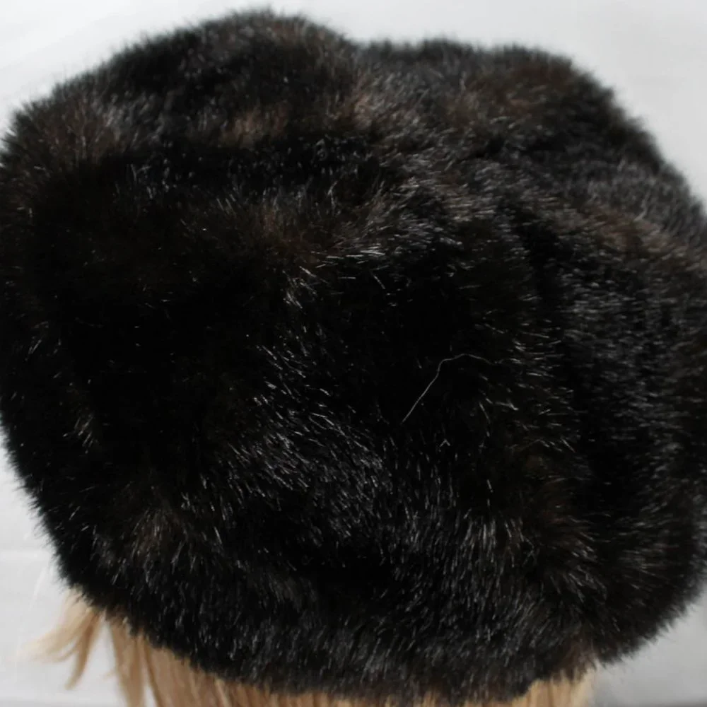 Vintage 1960s Brown Faux Fur Hat Classic - Picture 4 of 7